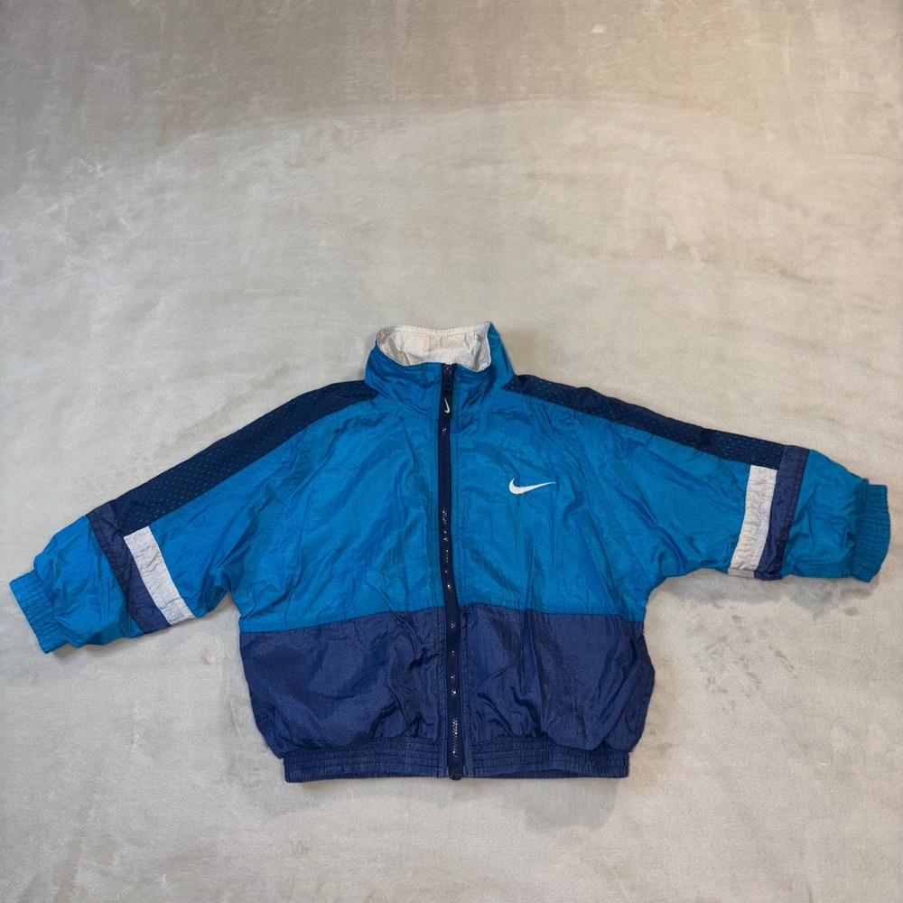 Nike Vintage Y2K Silver Tag Windbreaker Jacket Blue Colorblock Kids Size 4